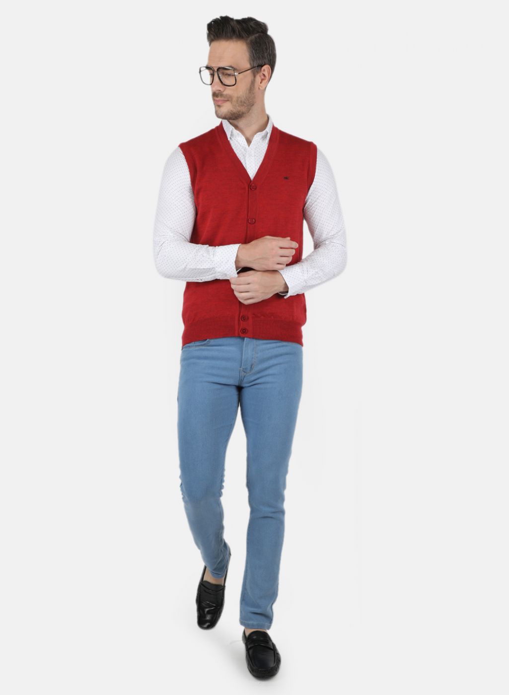 Men Red Solid Cardigan