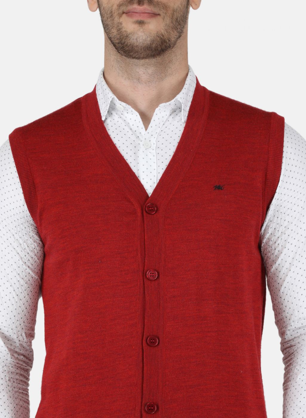 Men Red Solid Cardigan