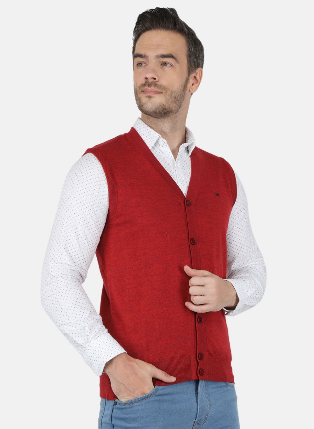 Men Red Solid Cardigan