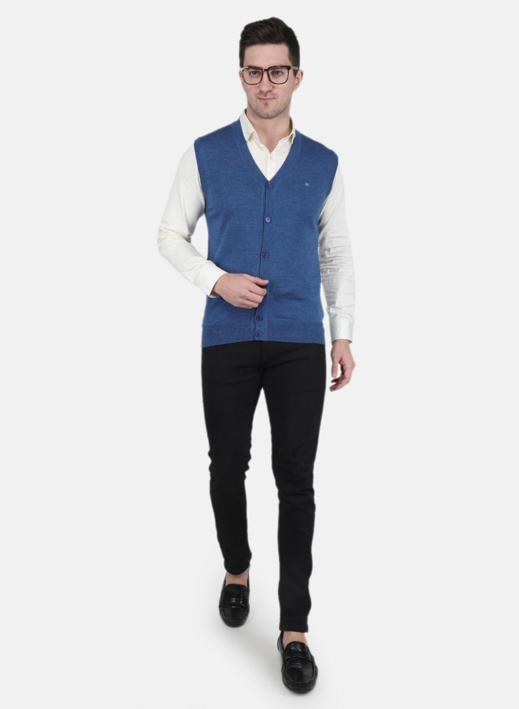 Men Blue Solid Cardigan