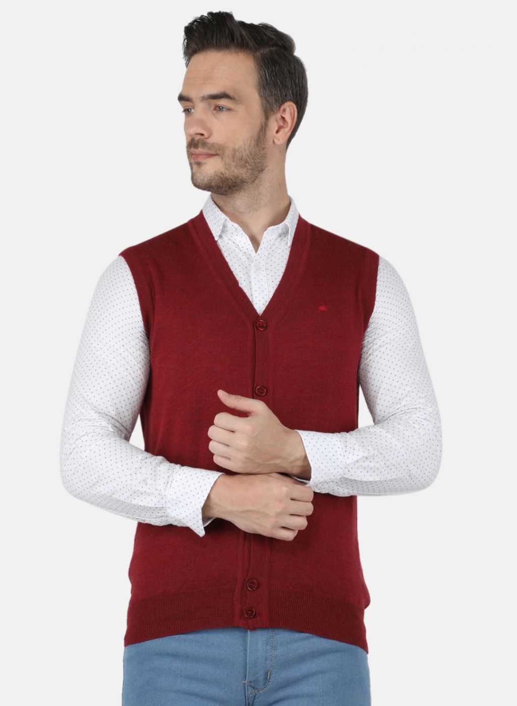 Men Maroon Solid Cardigan