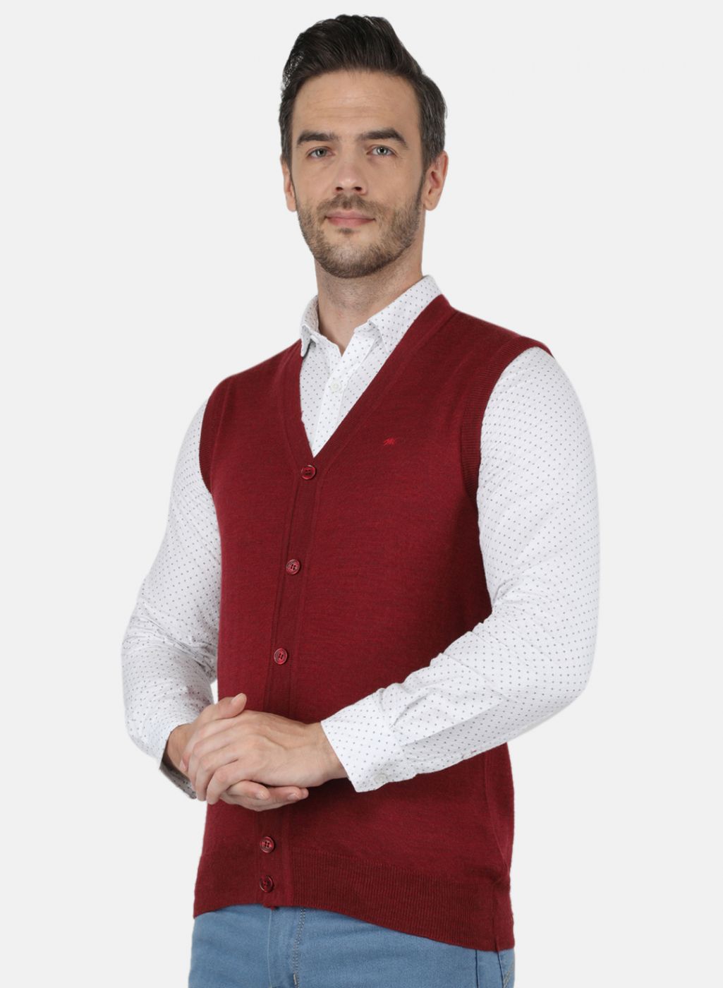 Men Maroon Solid Cardigan