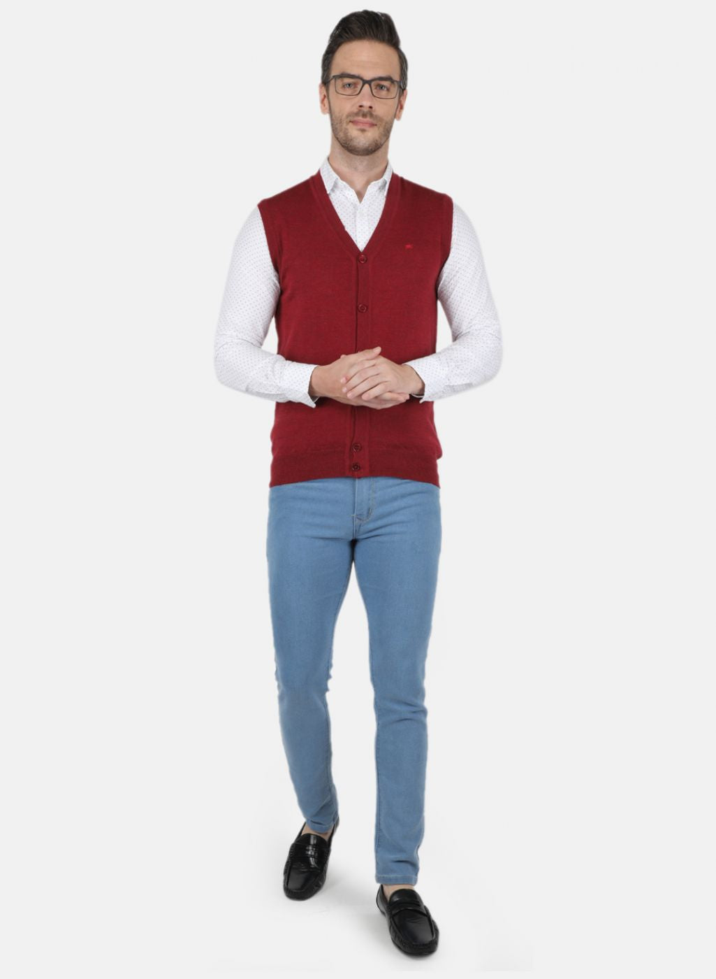 Men Maroon Solid Cardigan