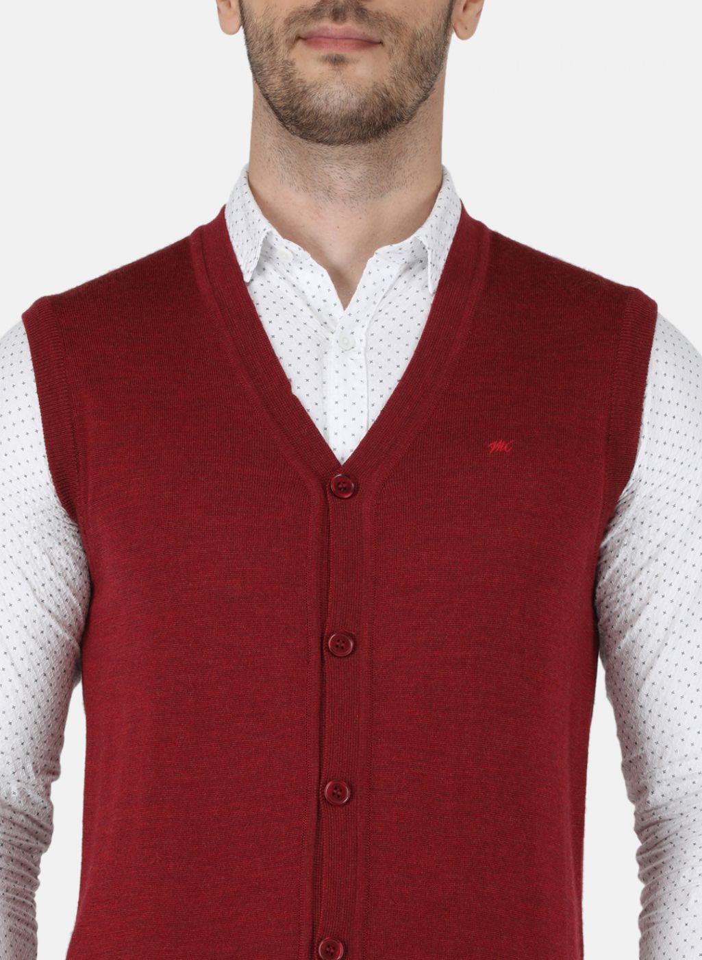 Men Maroon Solid Cardigan