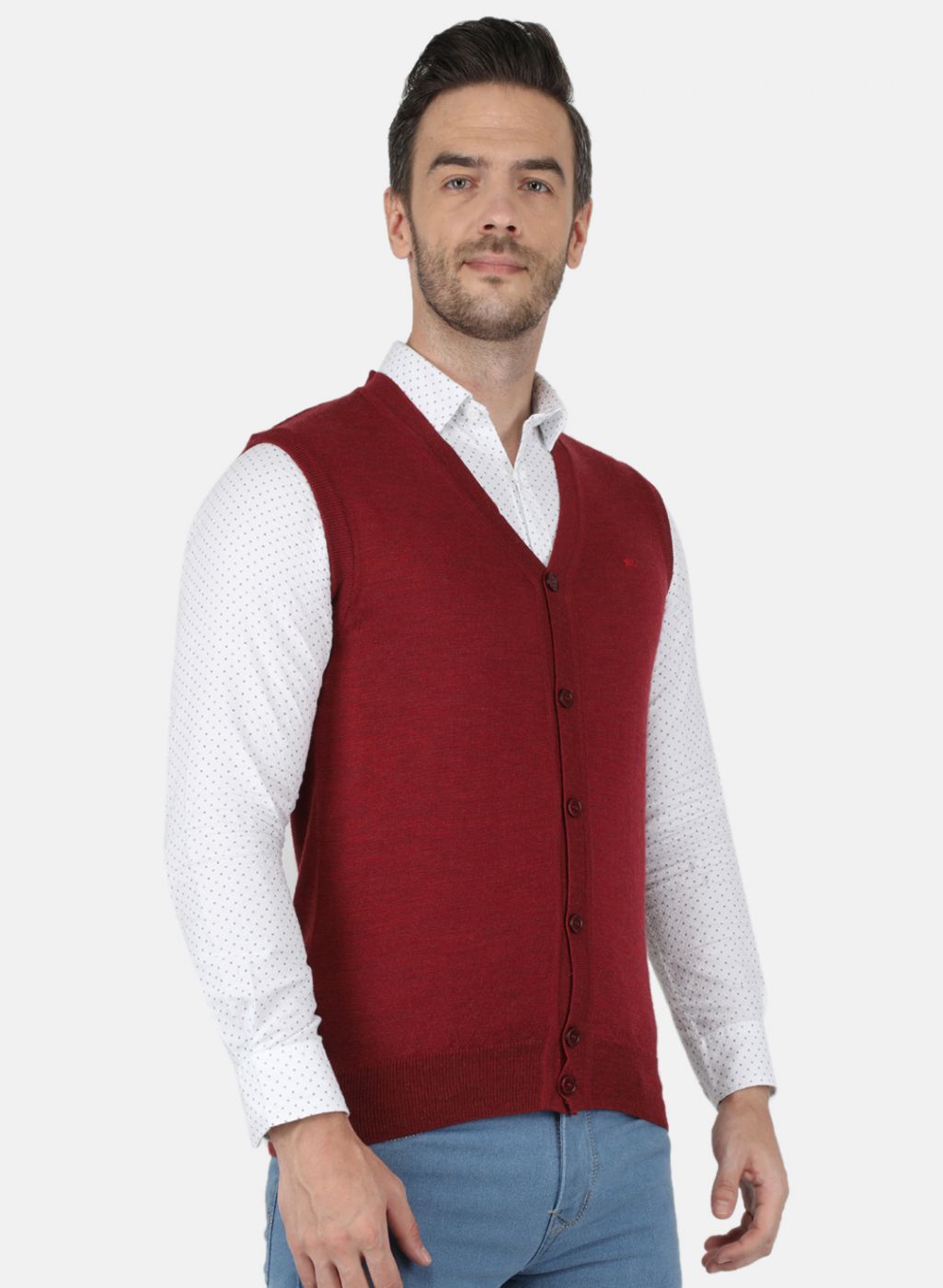 Men Maroon Solid Cardigan