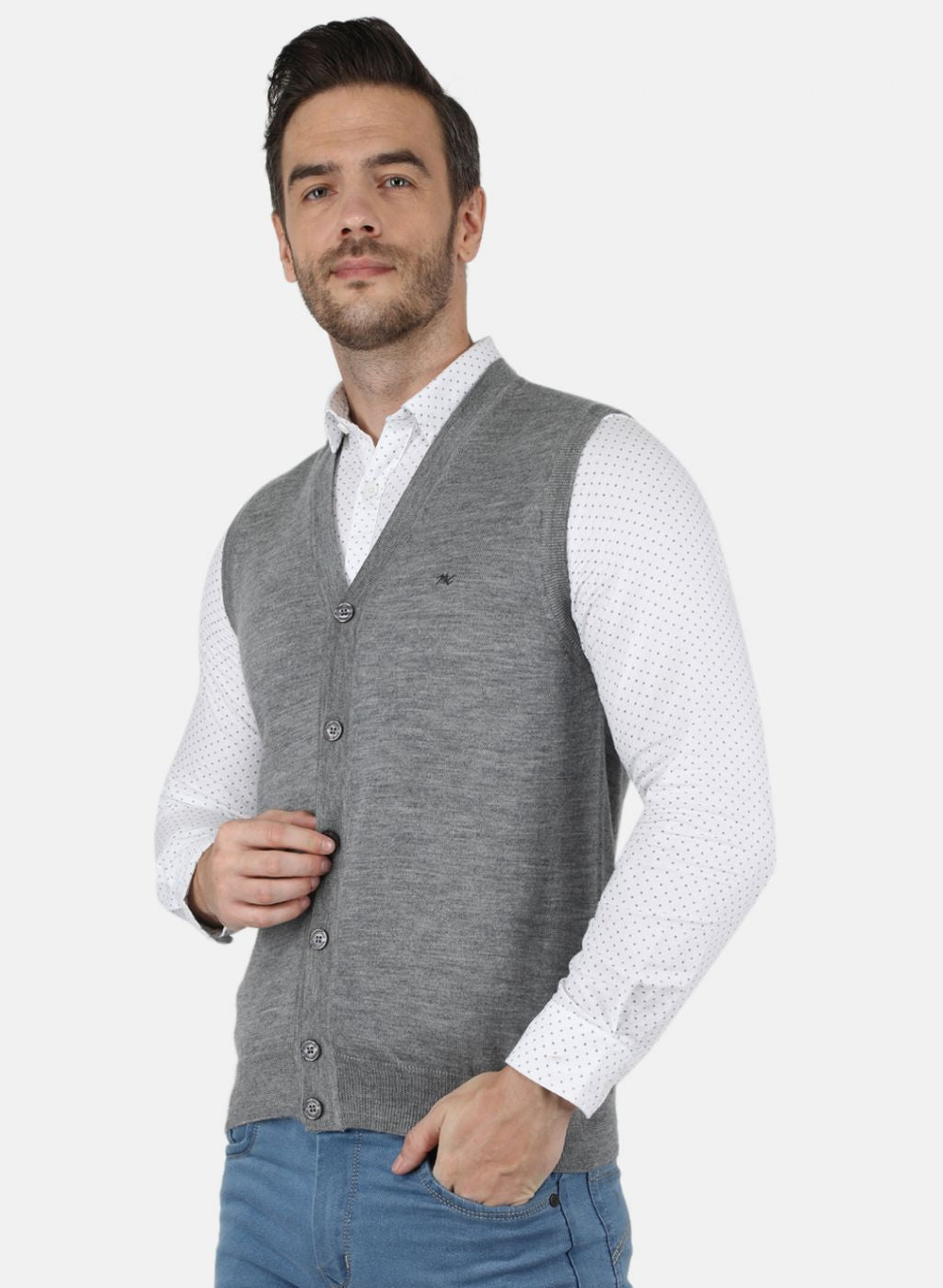 Men Grey Solid Cardigan