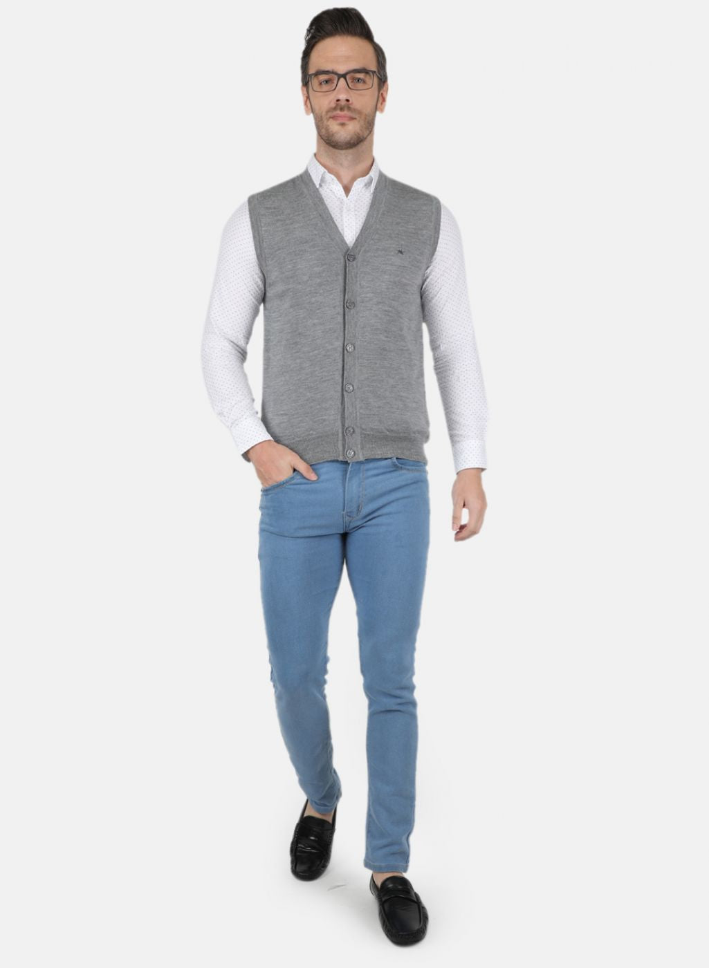 Men Grey Solid Cardigan