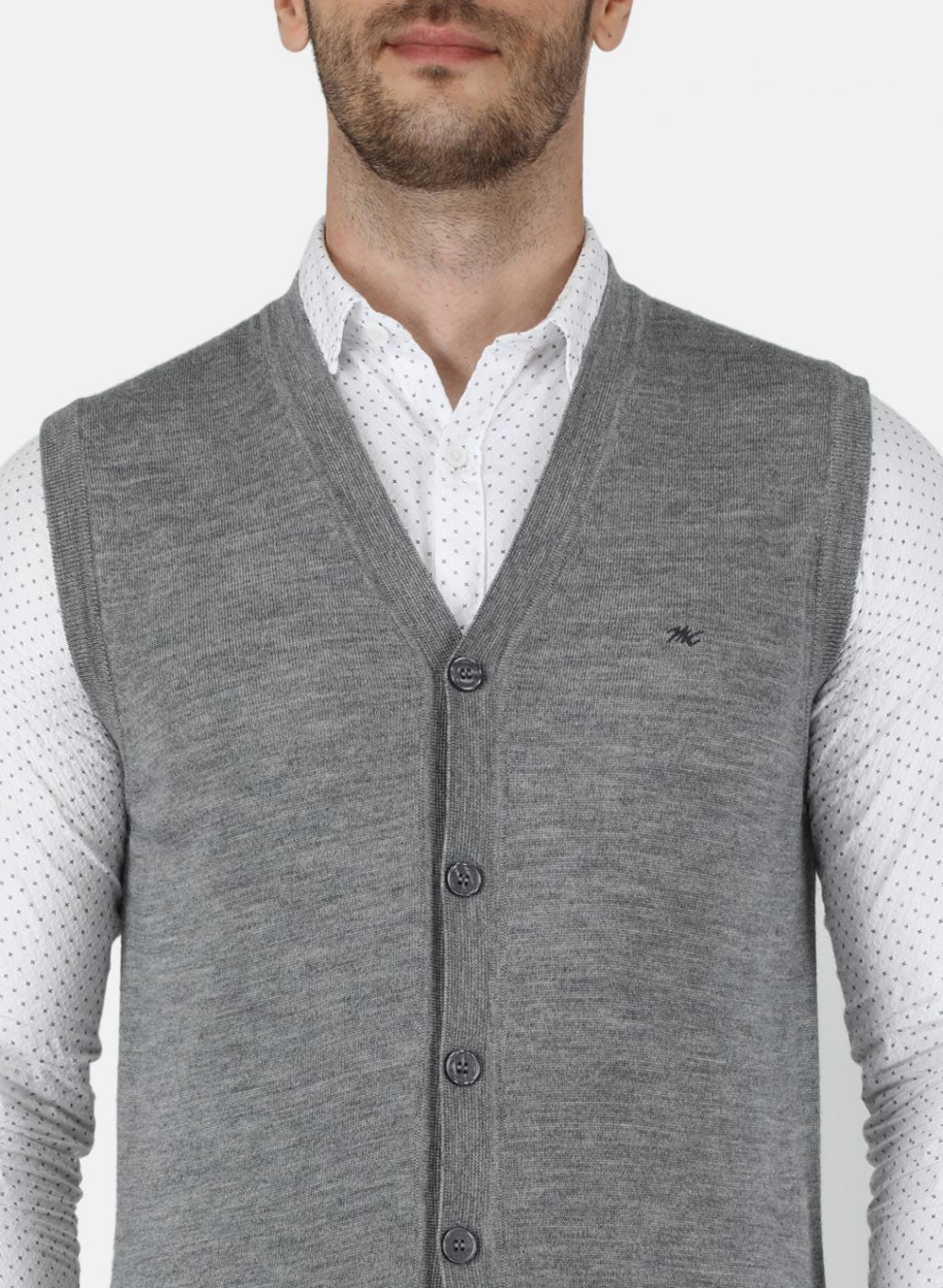 Men Grey Solid Cardigan