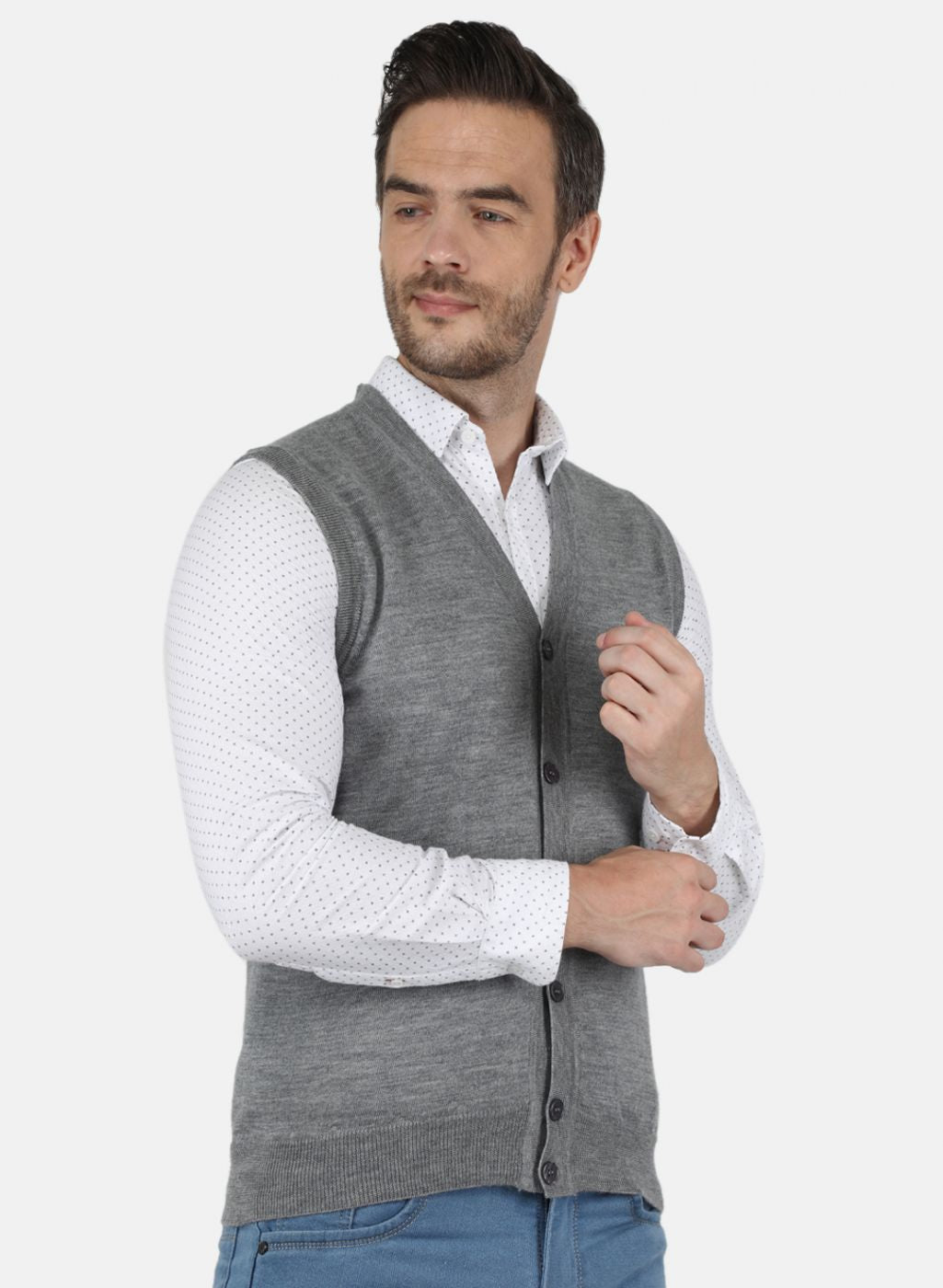 Men Grey Solid Cardigan