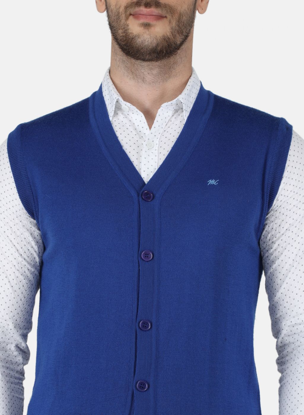 Men Blue Solid Cardigan