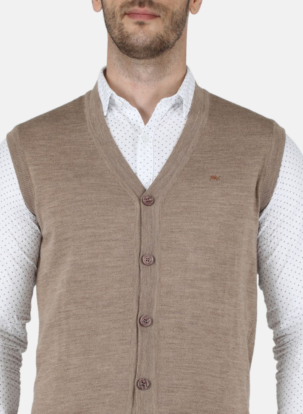 Men Beige Solid Cardigan