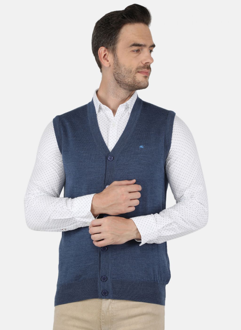 Men Grey Solid Cardigan