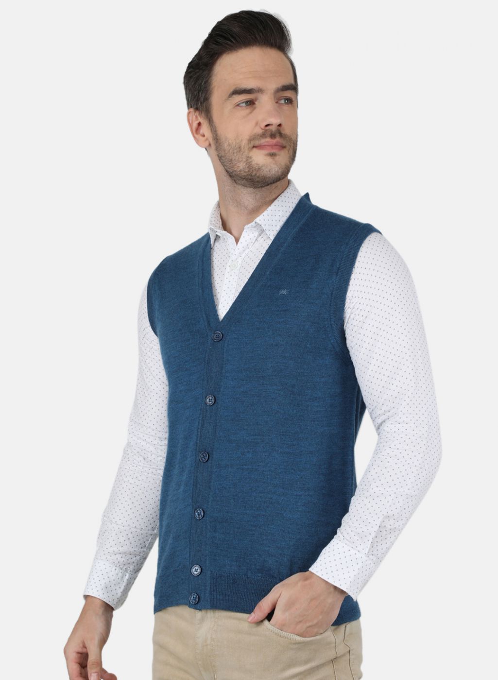 Men Blue Solid Cardigan