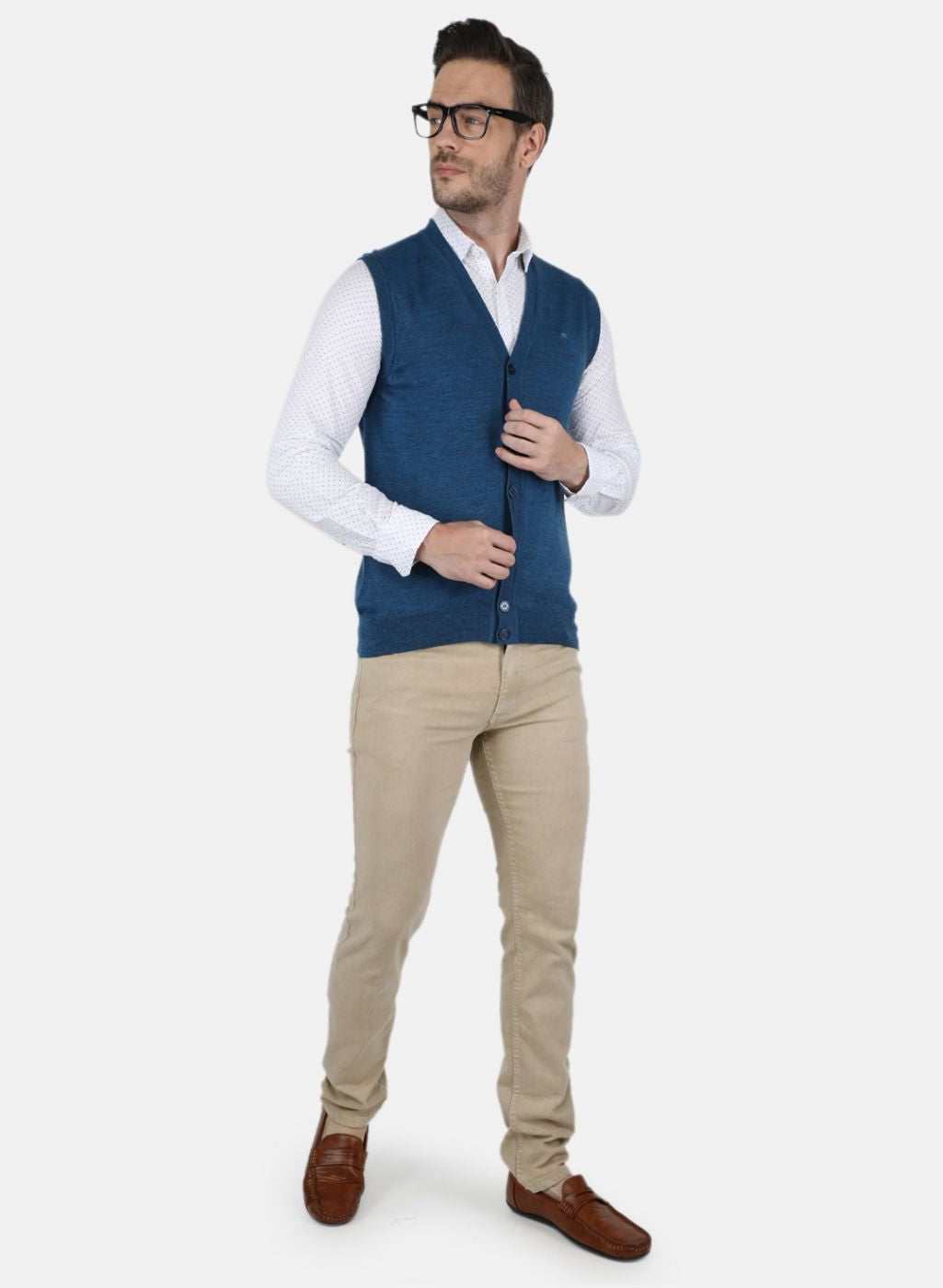 Men Blue Solid Cardigan