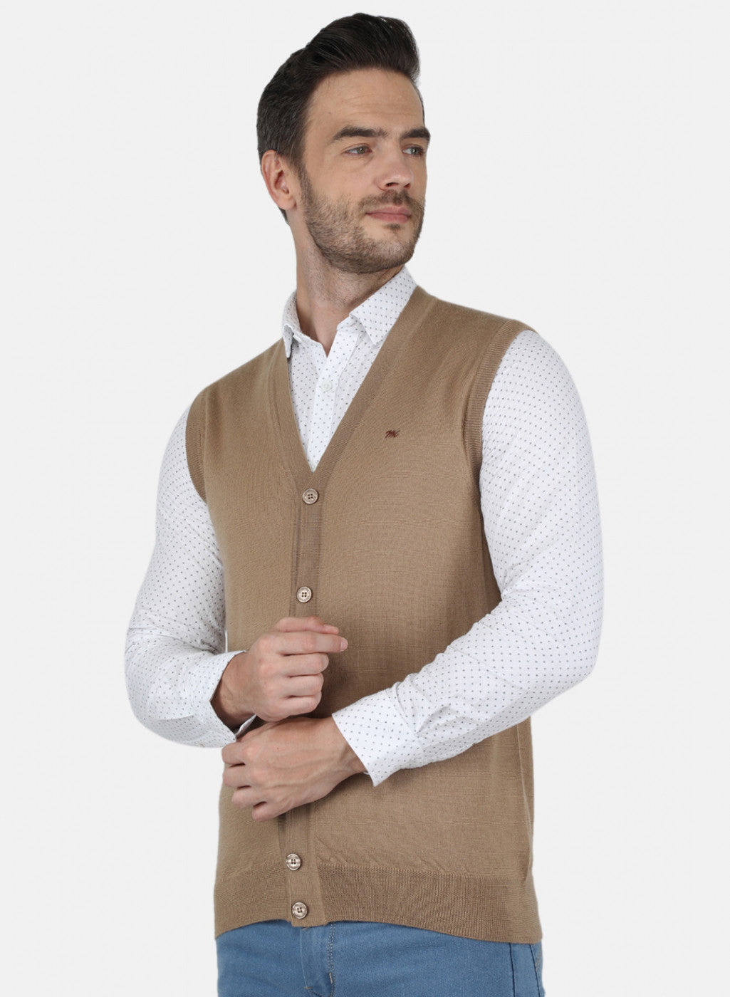 Men Beige Solid Cardigan