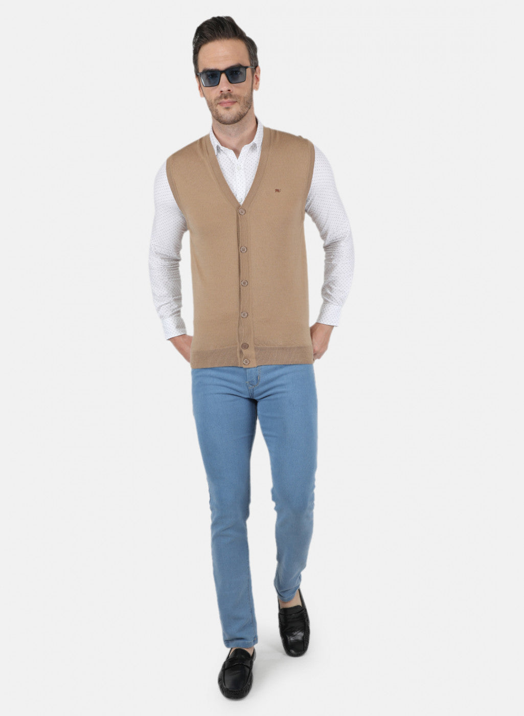 Men Beige Solid Cardigan