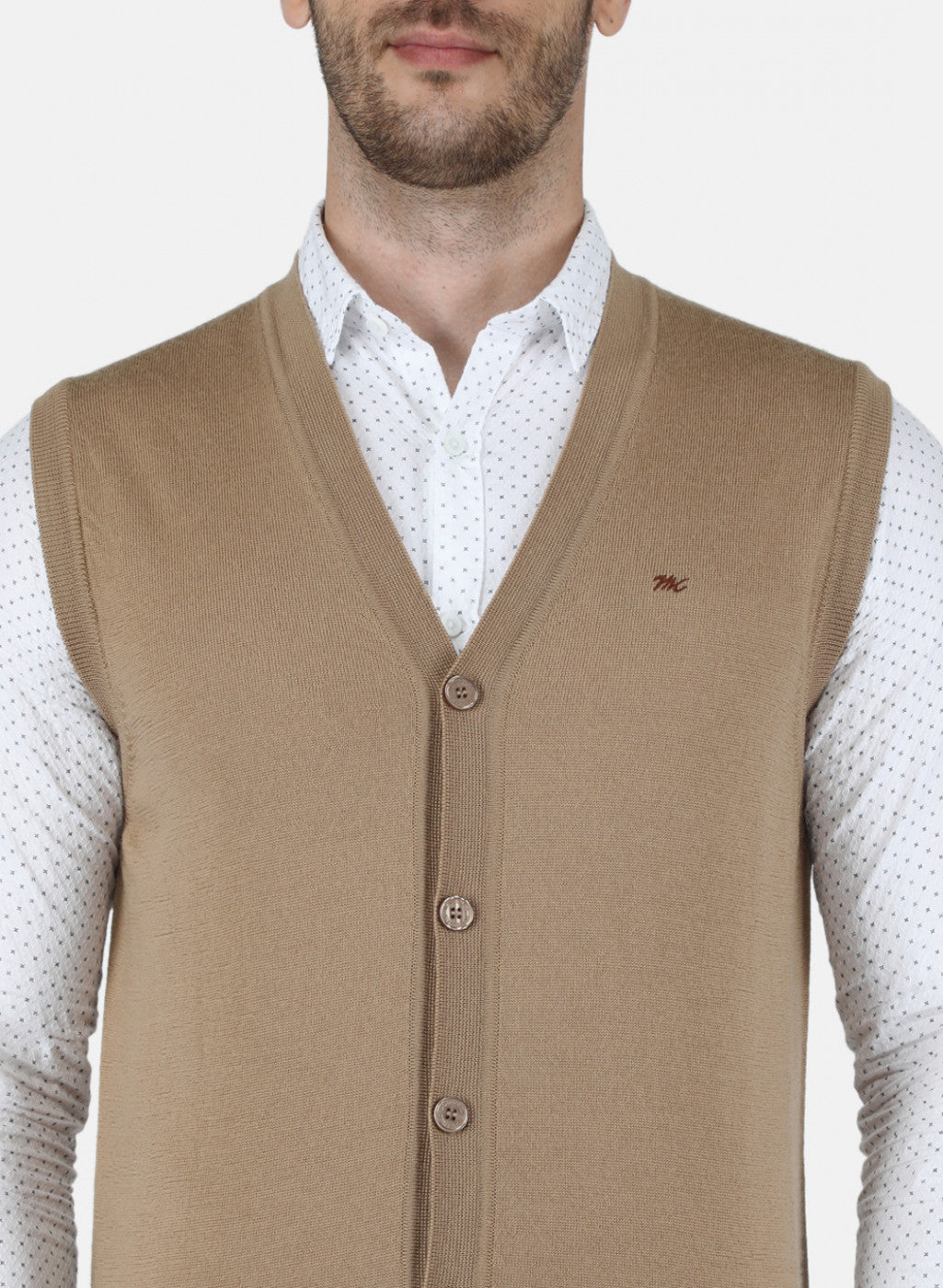 Men Beige Solid Cardigan