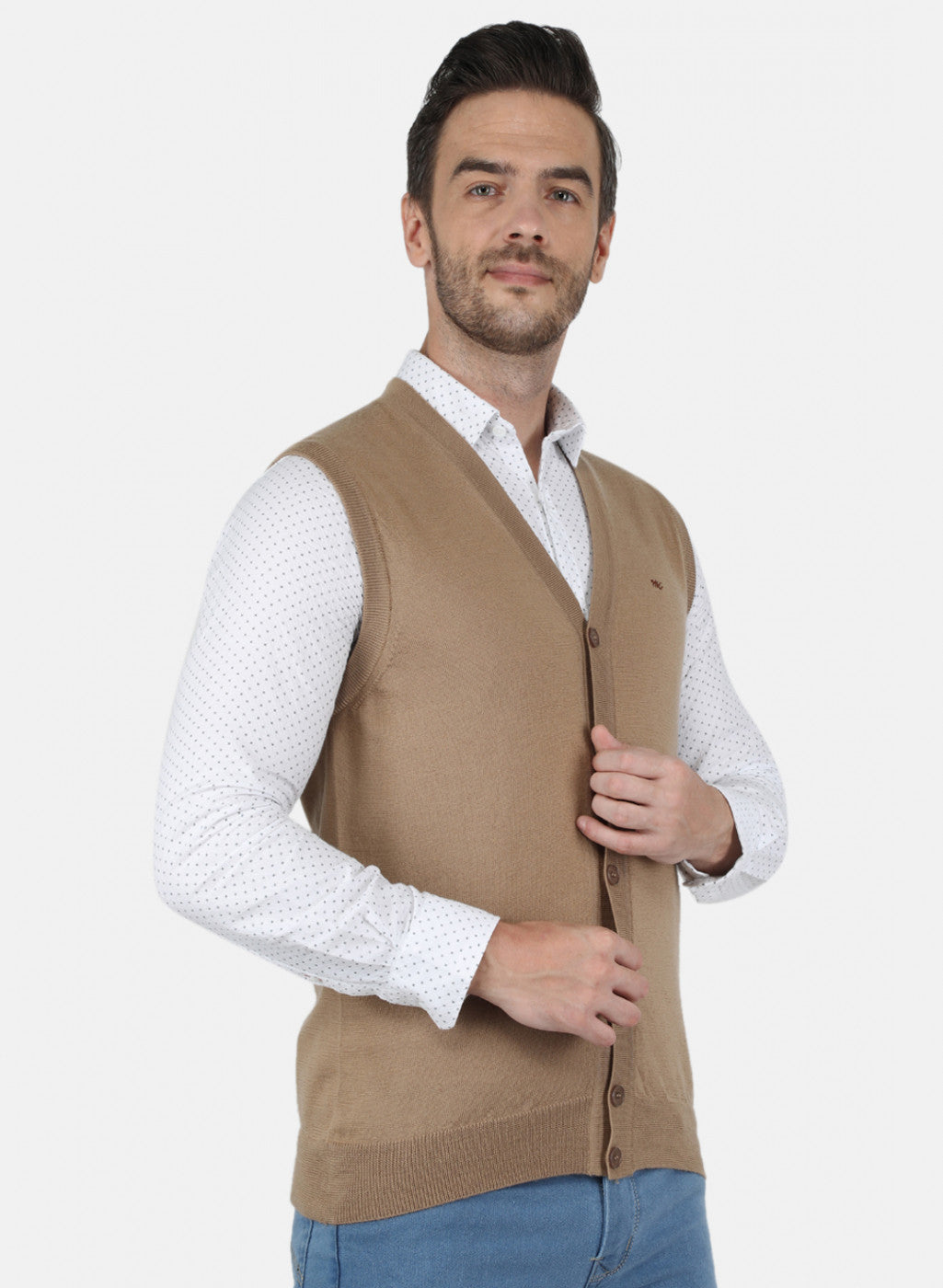 Men Beige Solid Cardigan