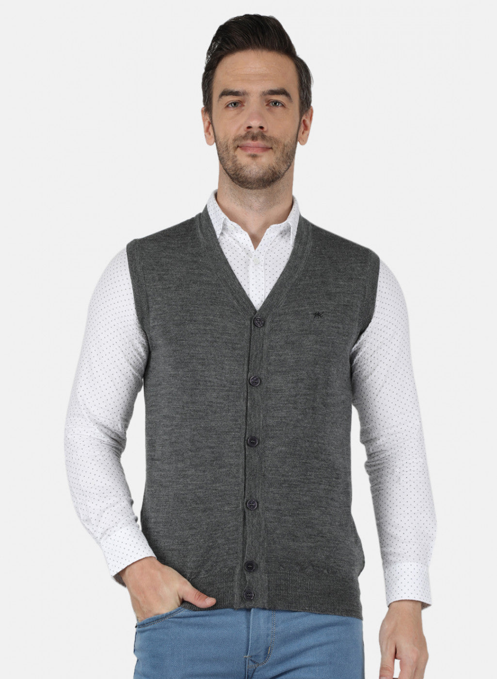 Men Grey Solid Cardigan