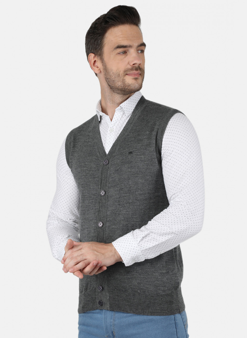 Men Grey Solid Cardigan