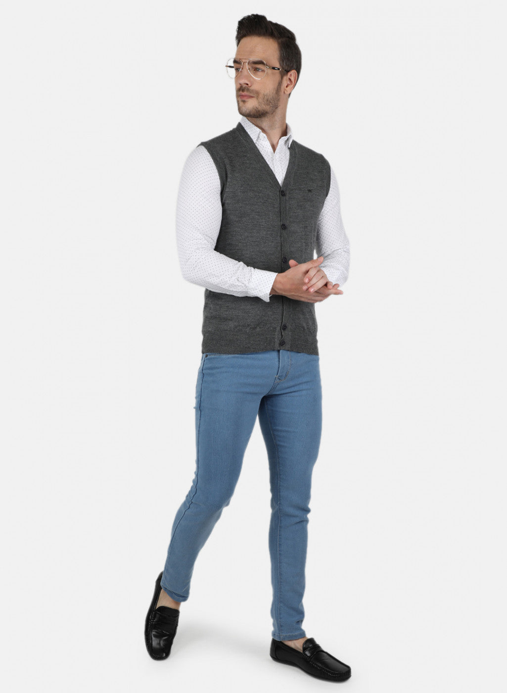 Men Grey Solid Cardigan