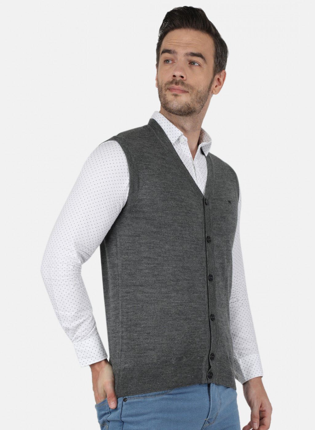 Men Grey Solid Cardigan