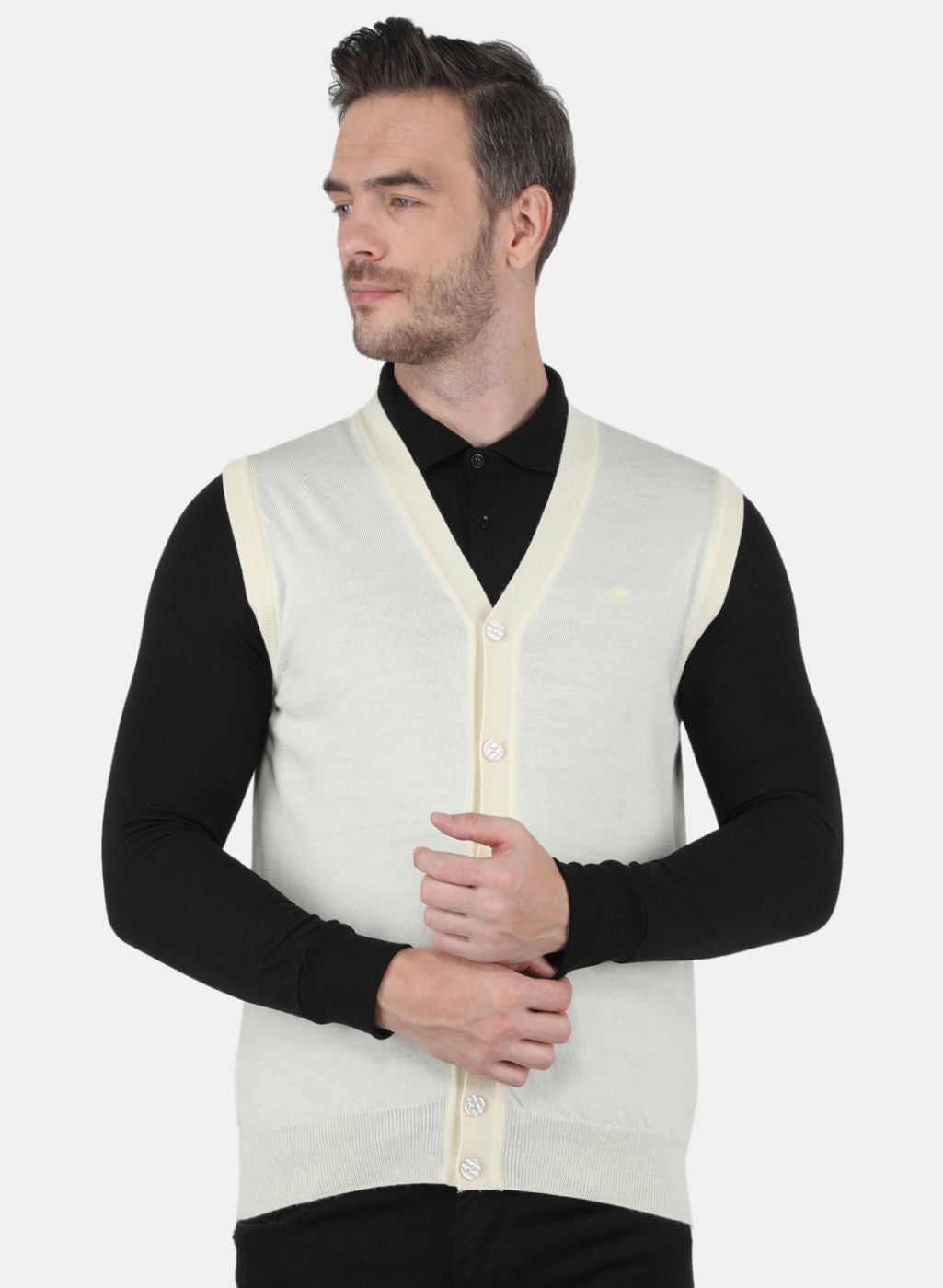 Men Off White Solid Cardigan