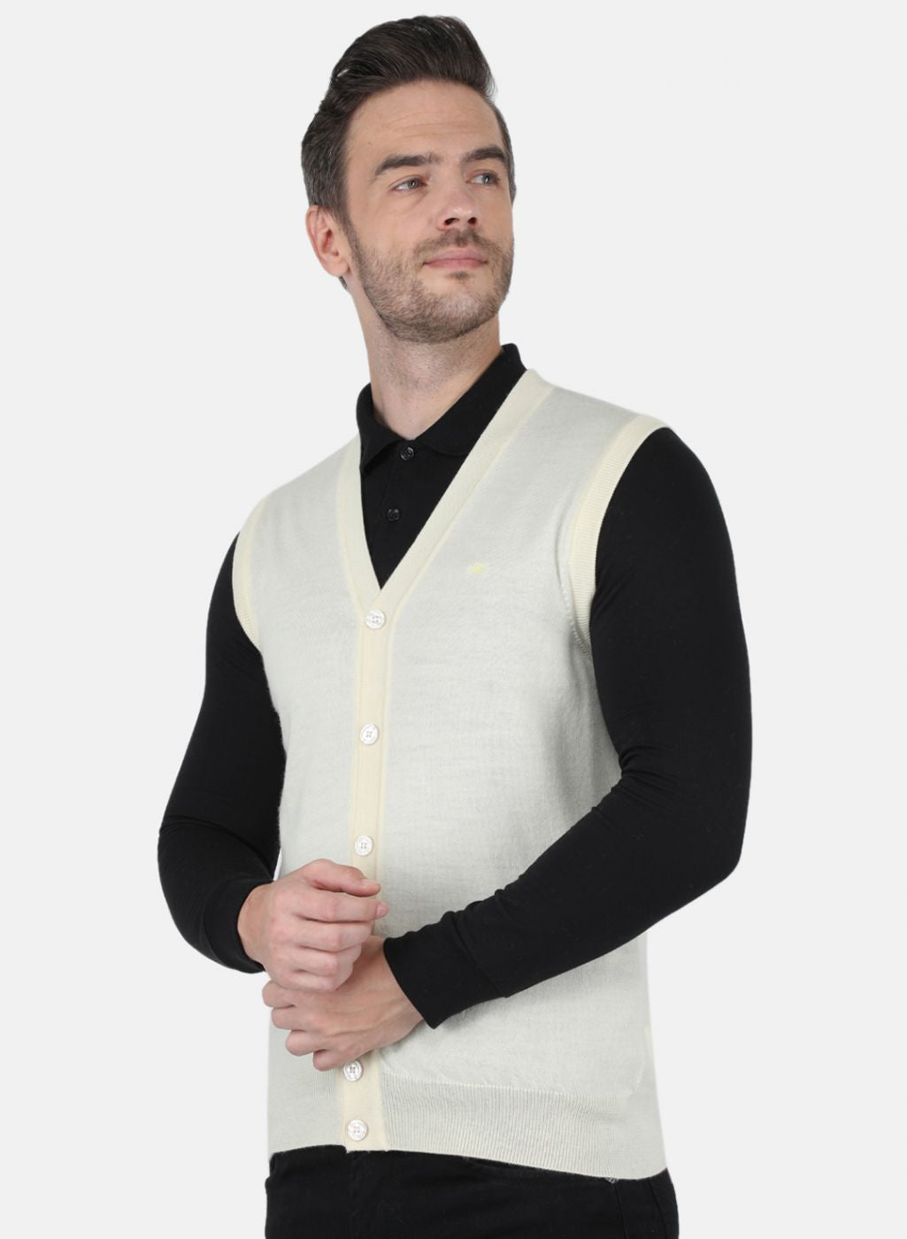 Men Off White Solid Cardigan