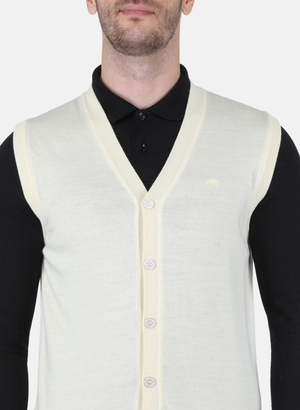 Men Off White Solid Cardigan