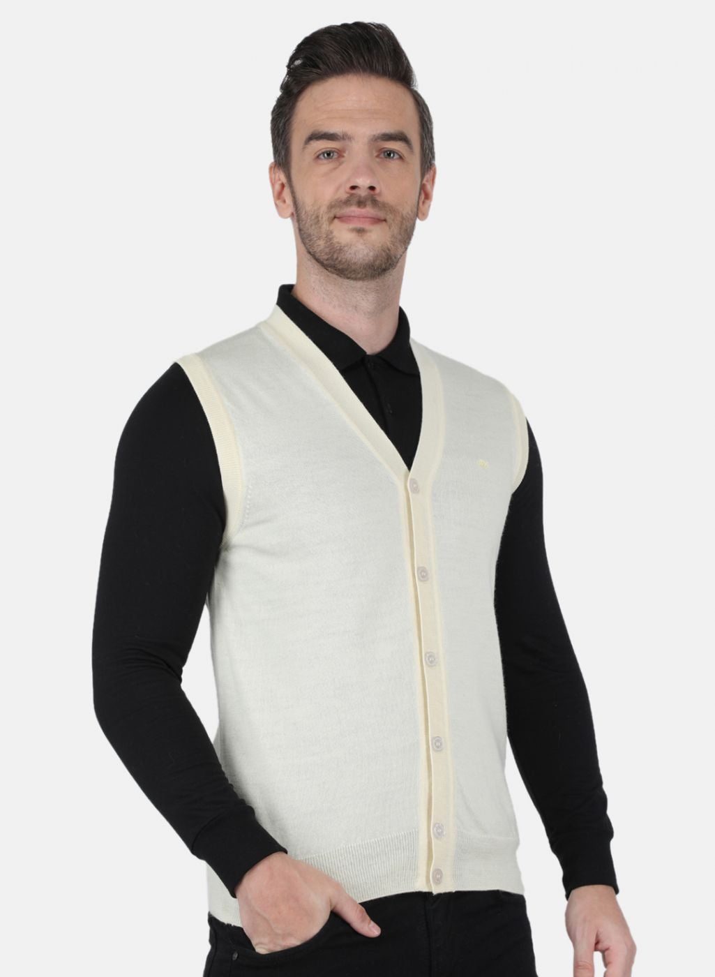 Men Off White Solid Cardigan