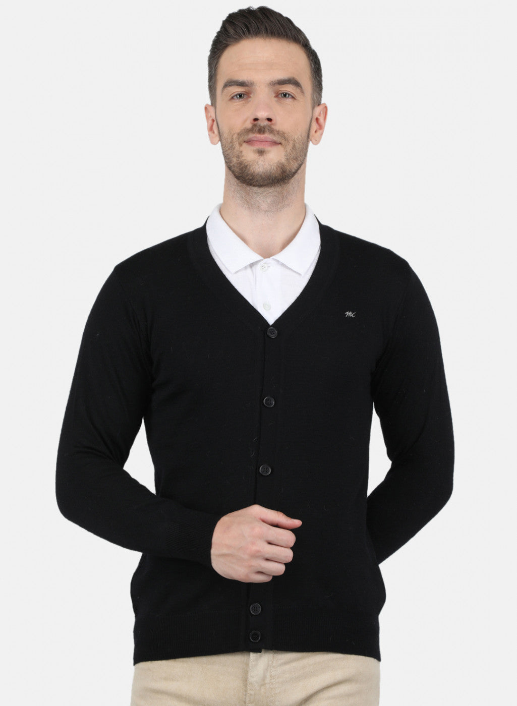 Mens black v neck on sale cardigan