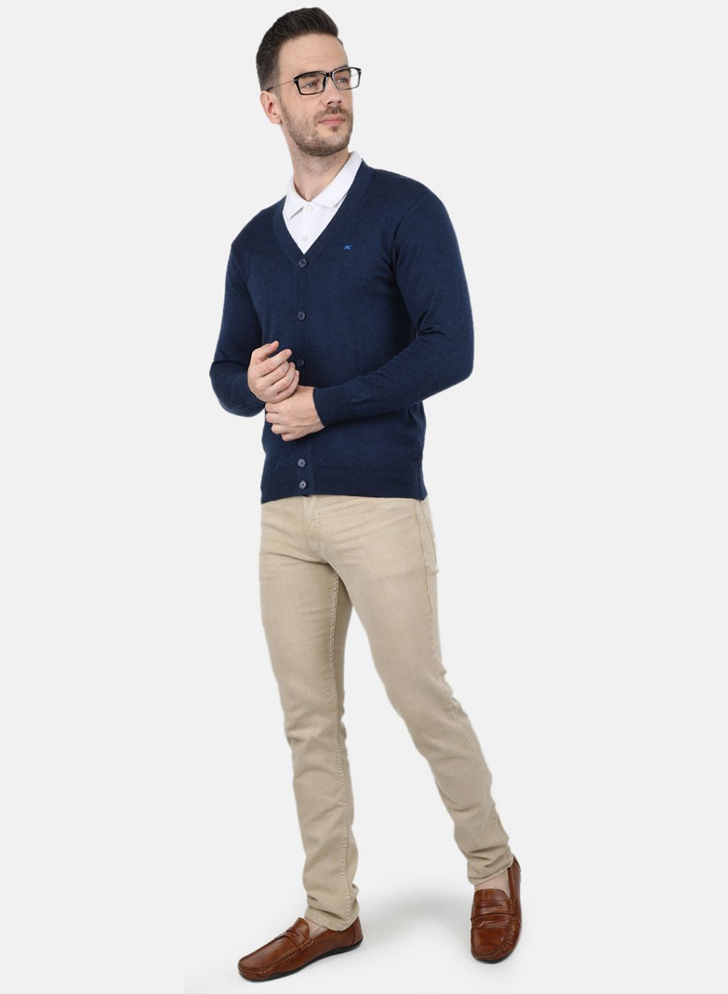 Men NAvy Blue Solid Cardigan