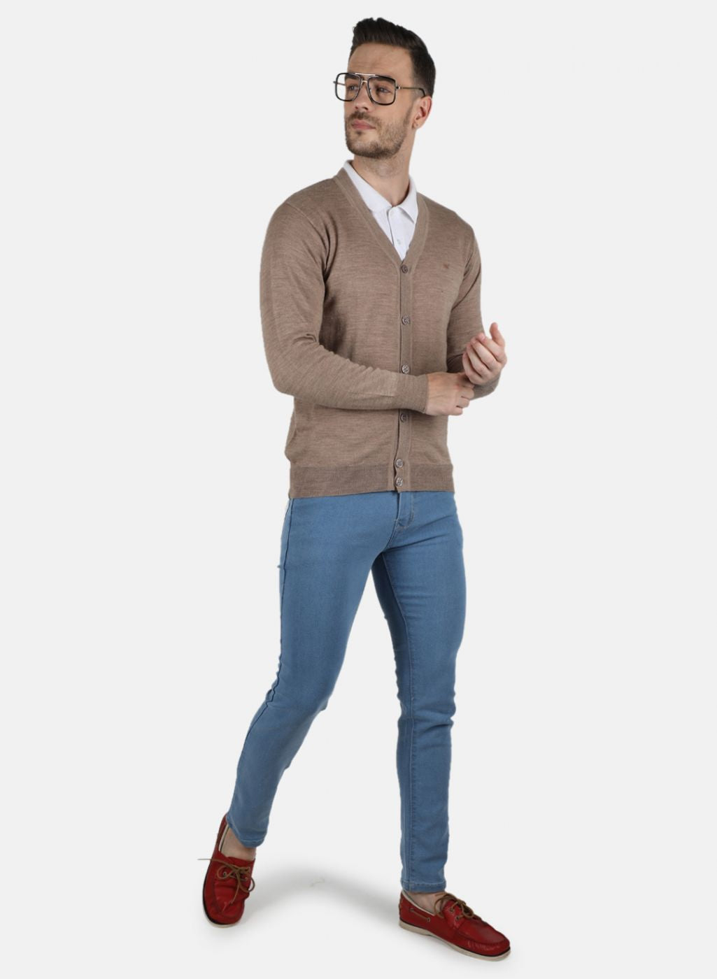 Men Beige Solid Cardigan