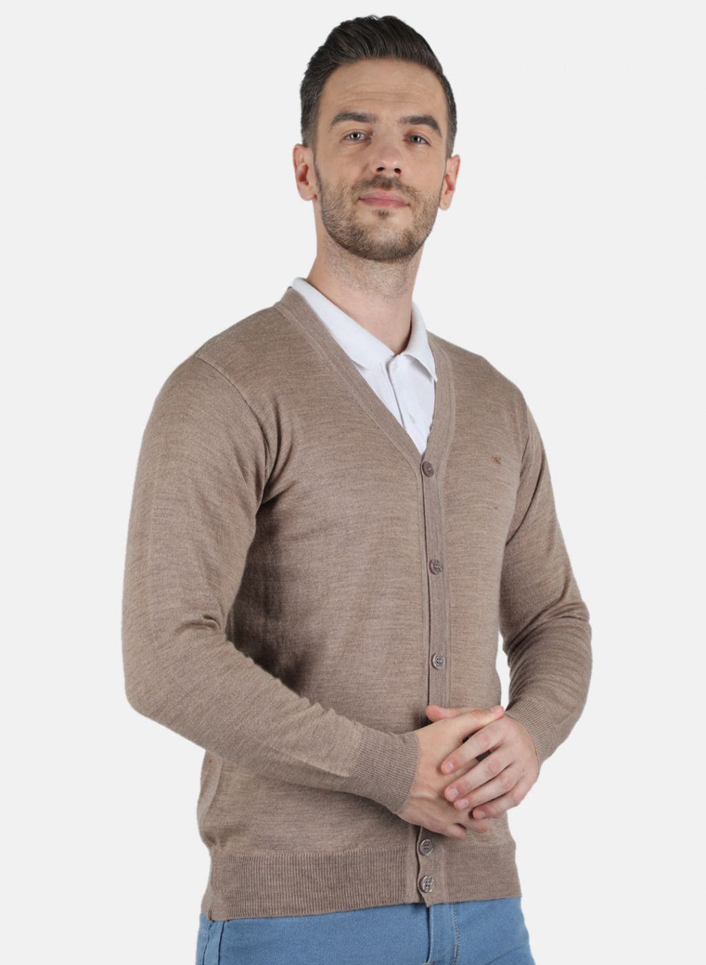 Men Beige Solid Cardigan