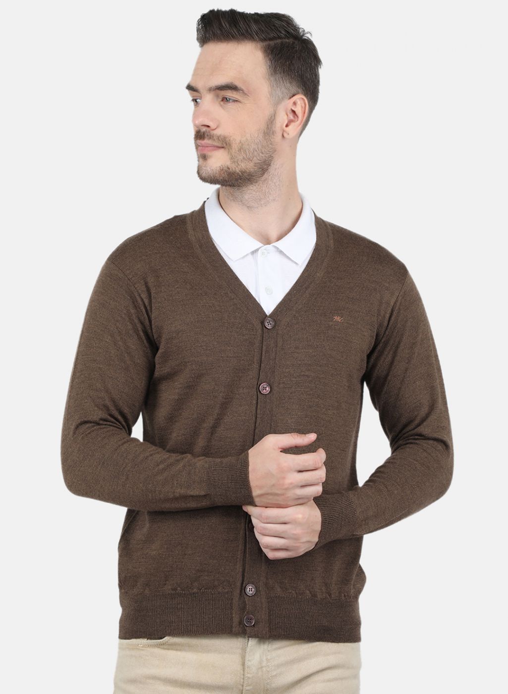 Men Brown Solid Cardigan