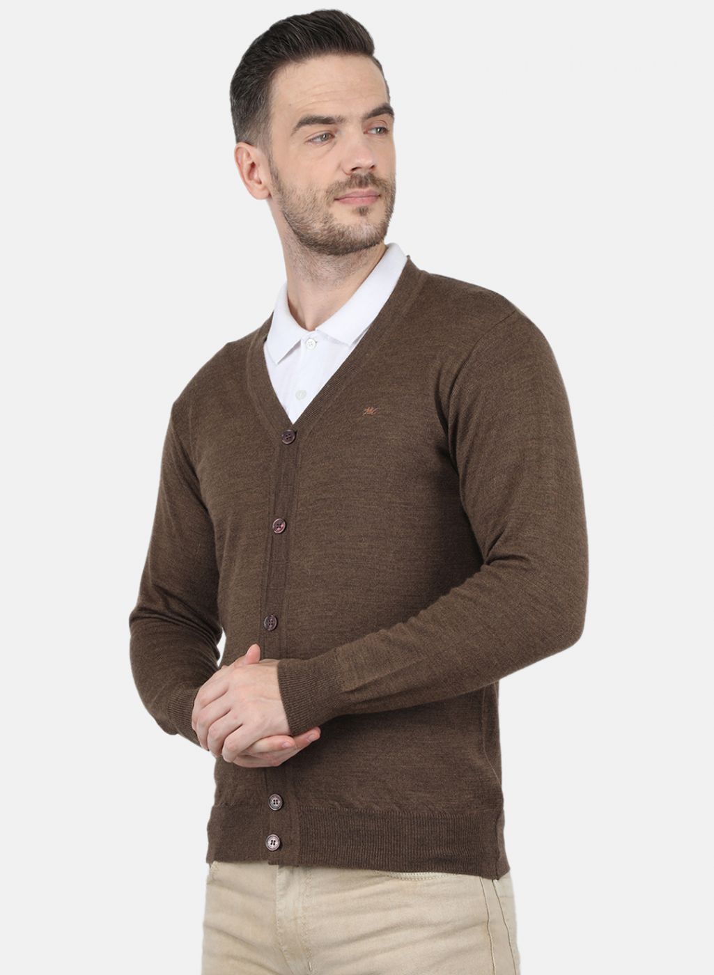 Men Brown Solid Cardigan