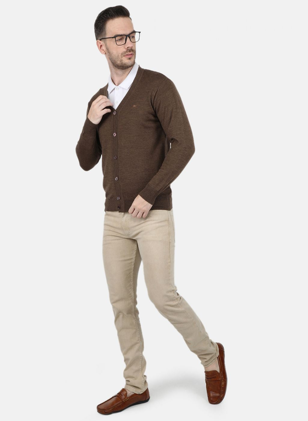 Men Brown Solid Cardigan