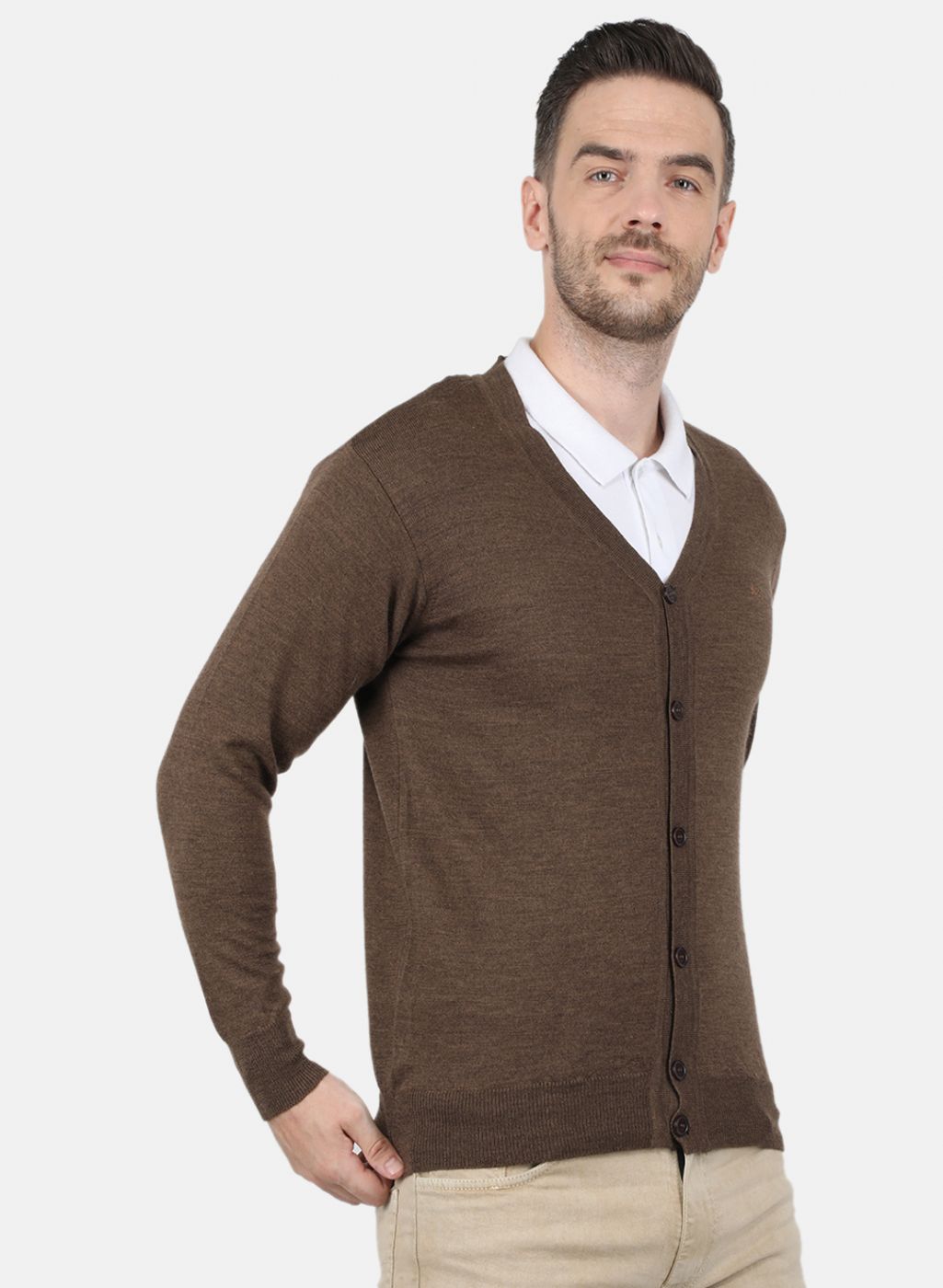 Men Brown Solid Cardigan