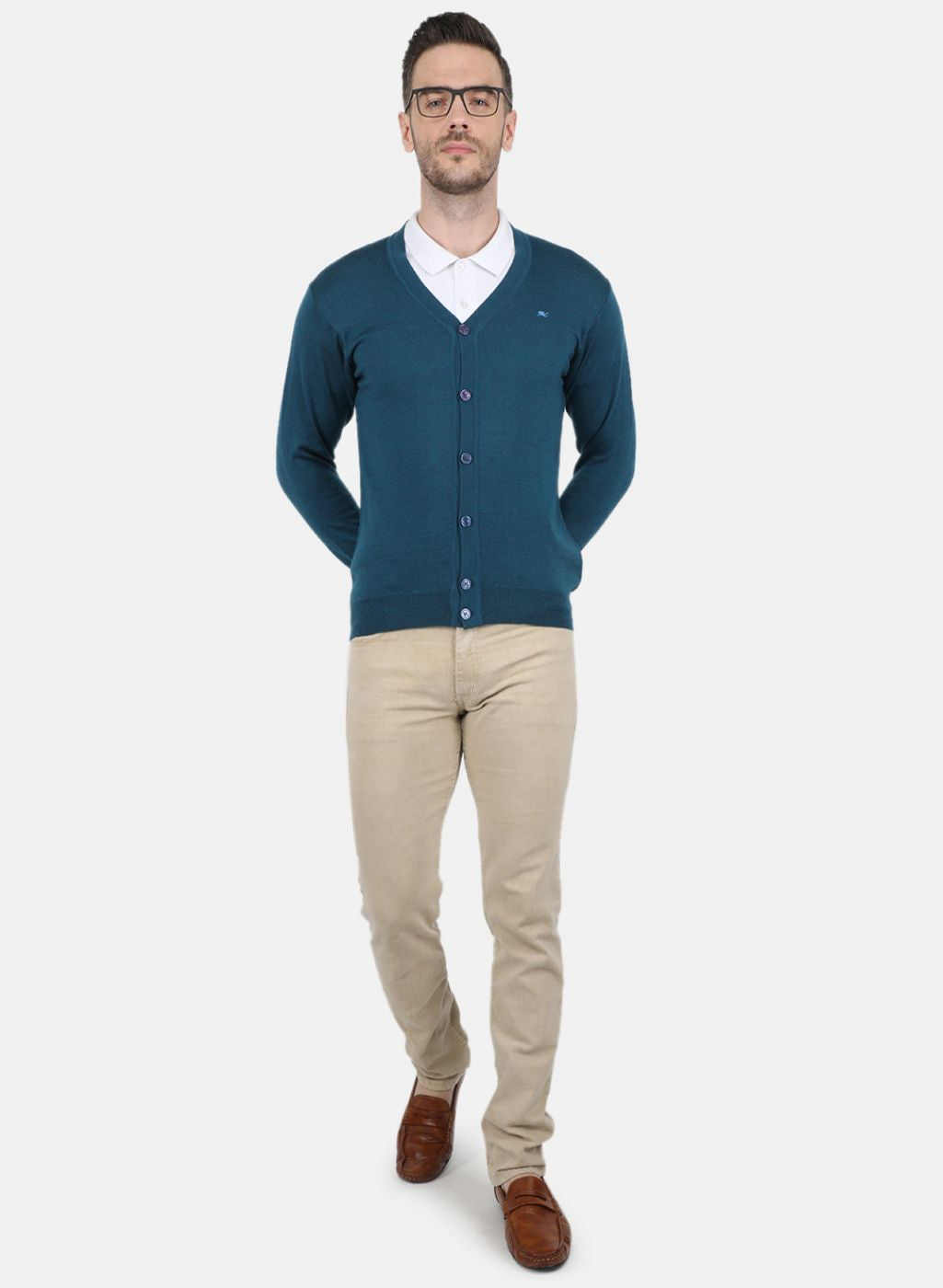 Men Blue Solid Cardigan