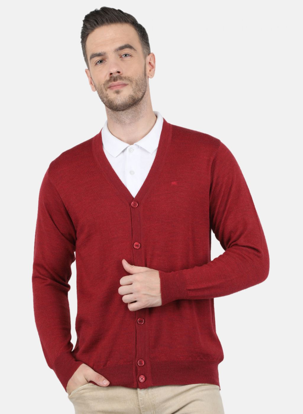 Men Maroon Solid Cardigan