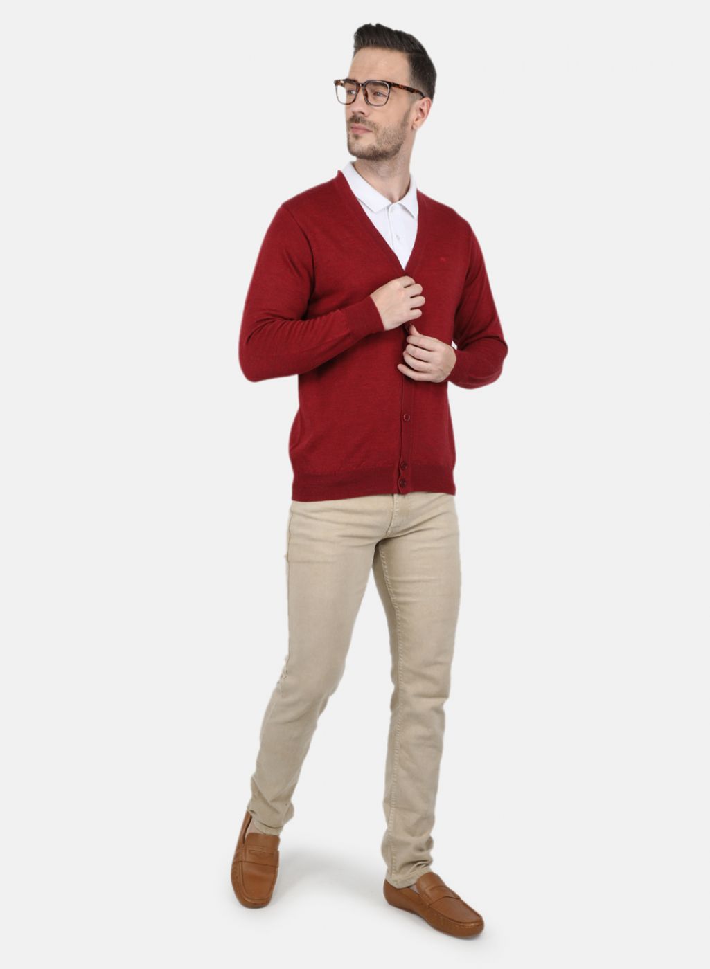 Men Maroon Solid Cardigan