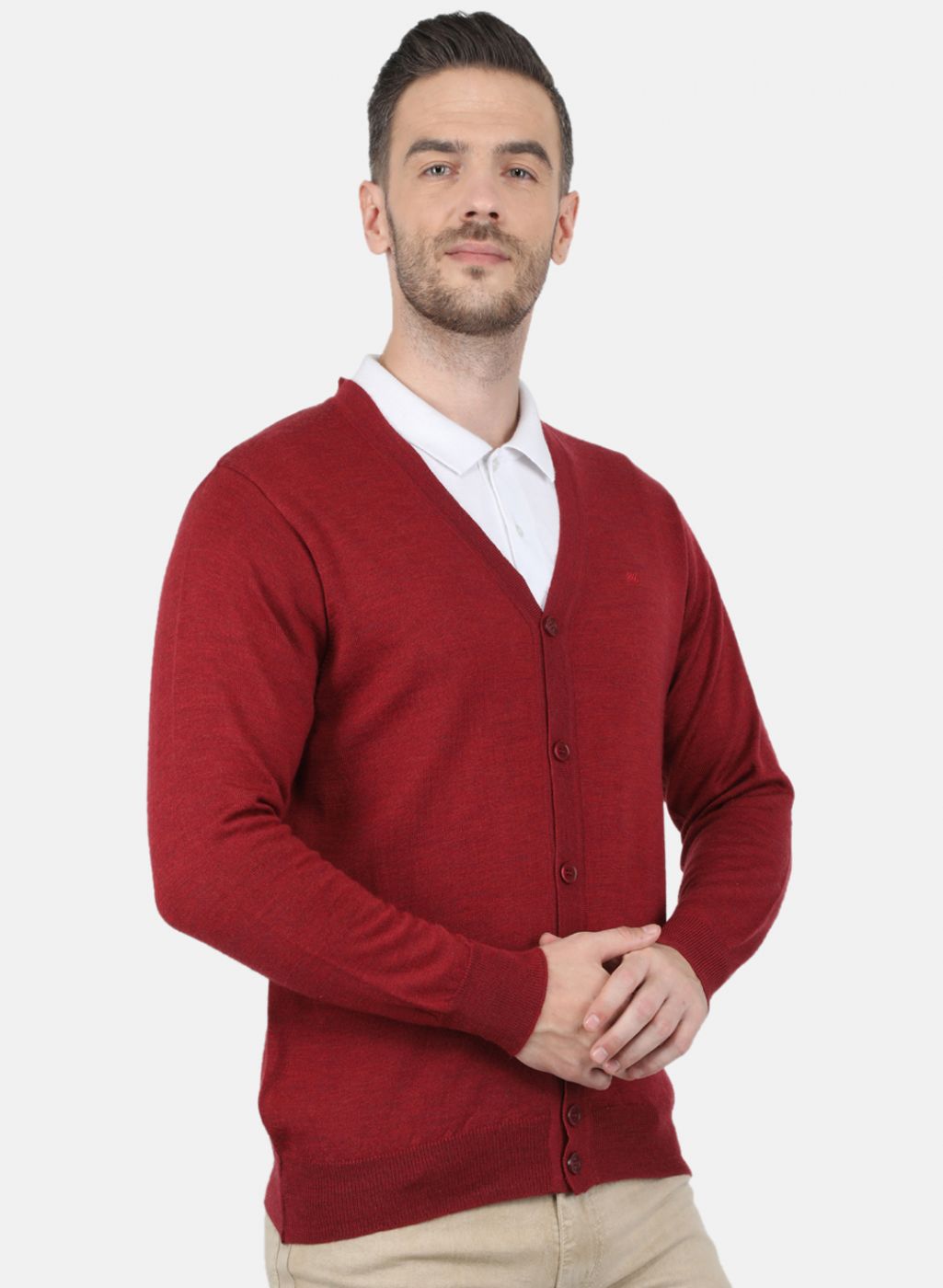 Men Maroon Solid Cardigan