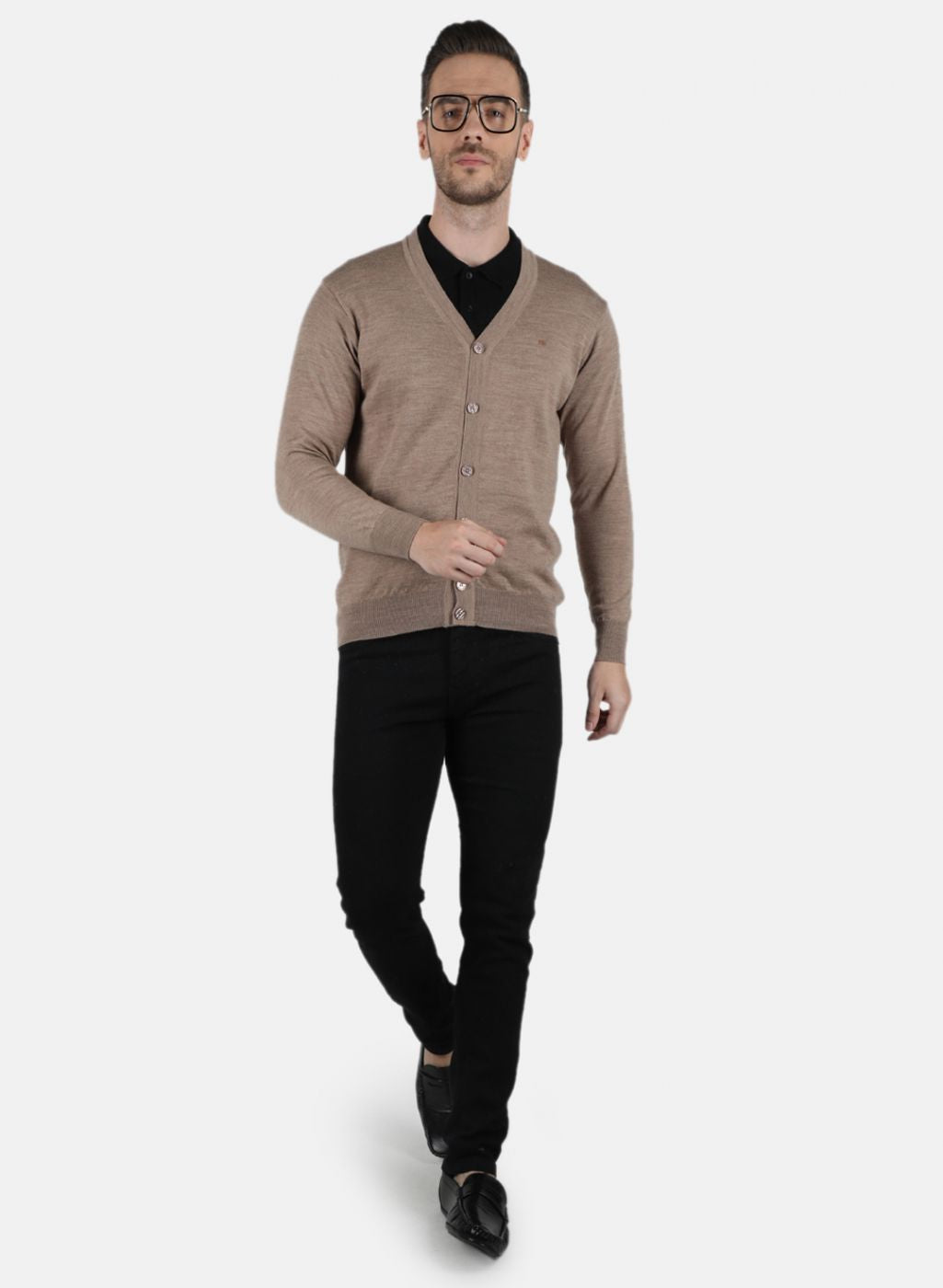 Men Beige Solid Cardigan