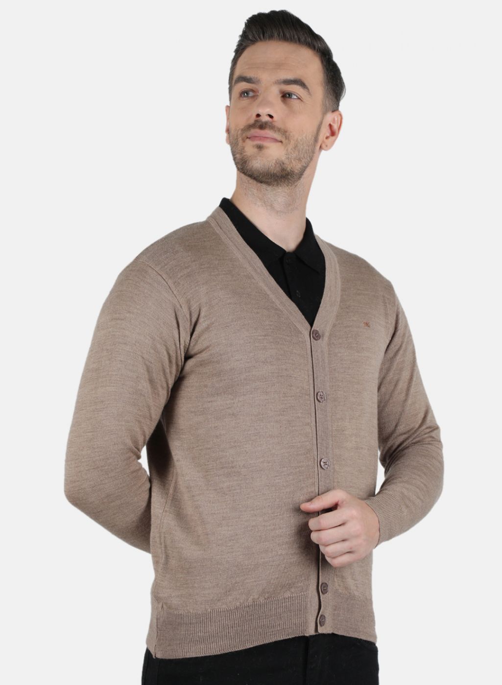 Men Beige Solid Cardigan