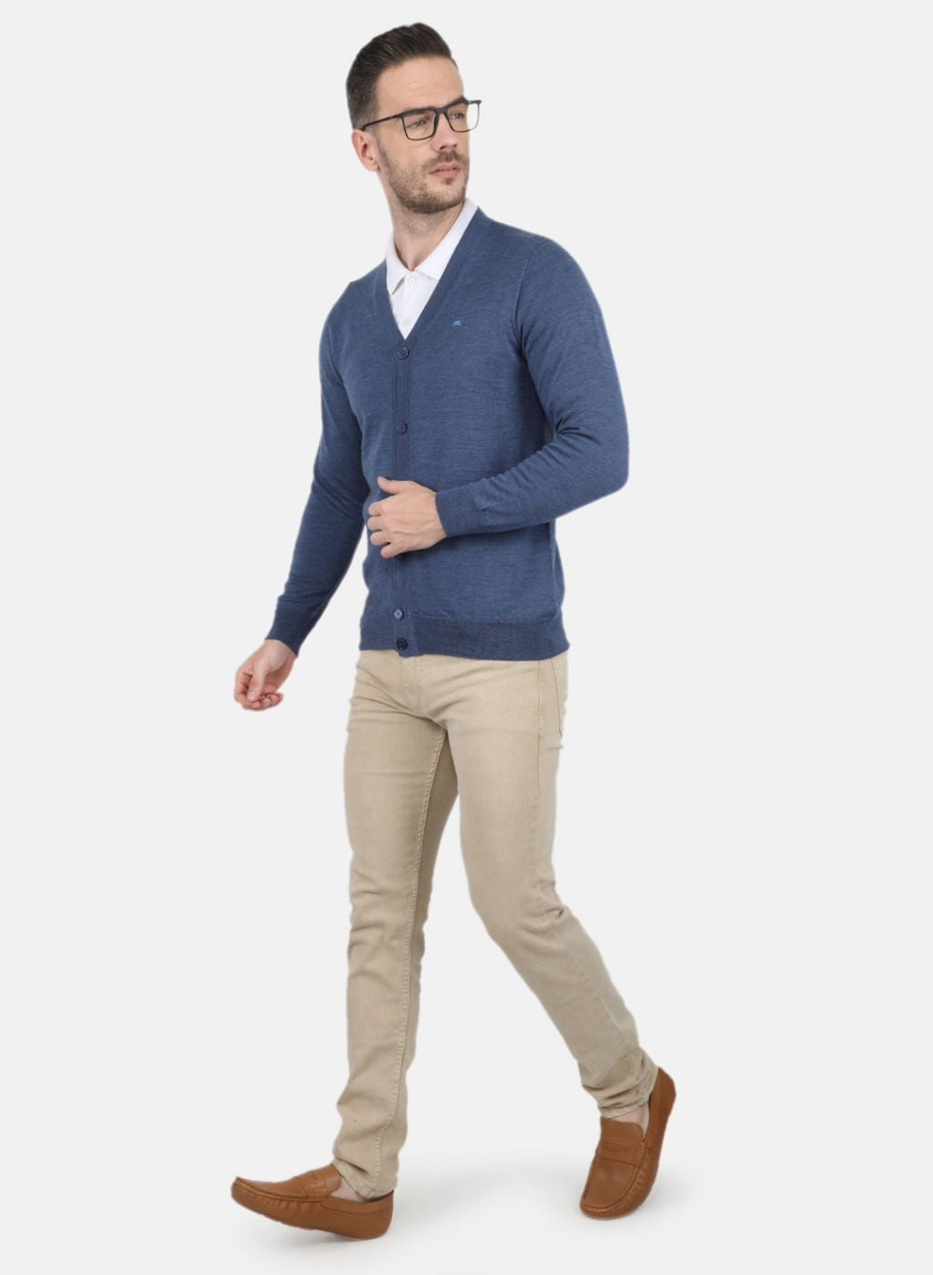 Men Grey Solid Cardigan