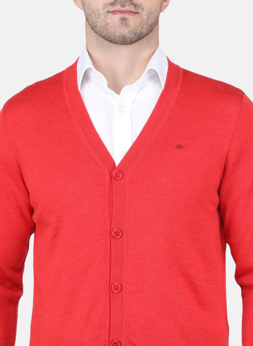 Men Red Solid Cardigan