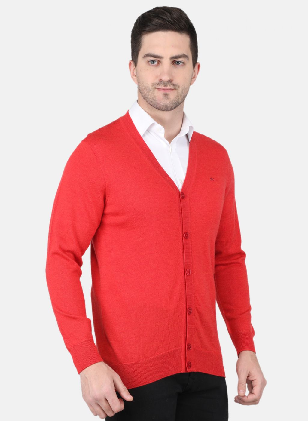 Men Red Solid Cardigan