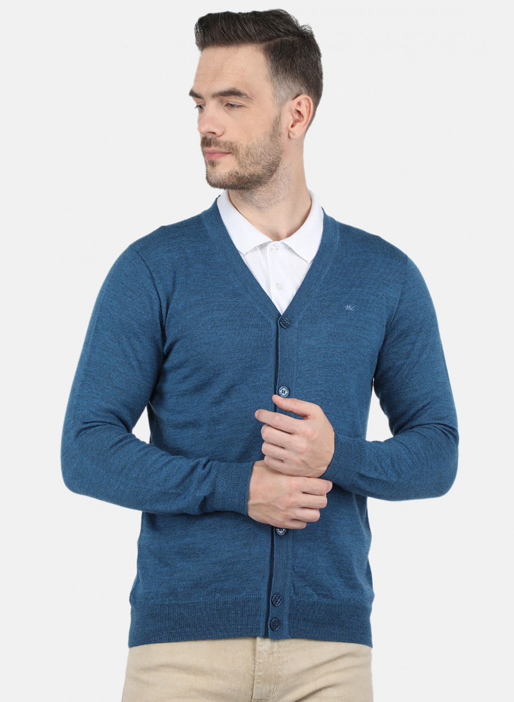 Men Blue Solid Cardigan