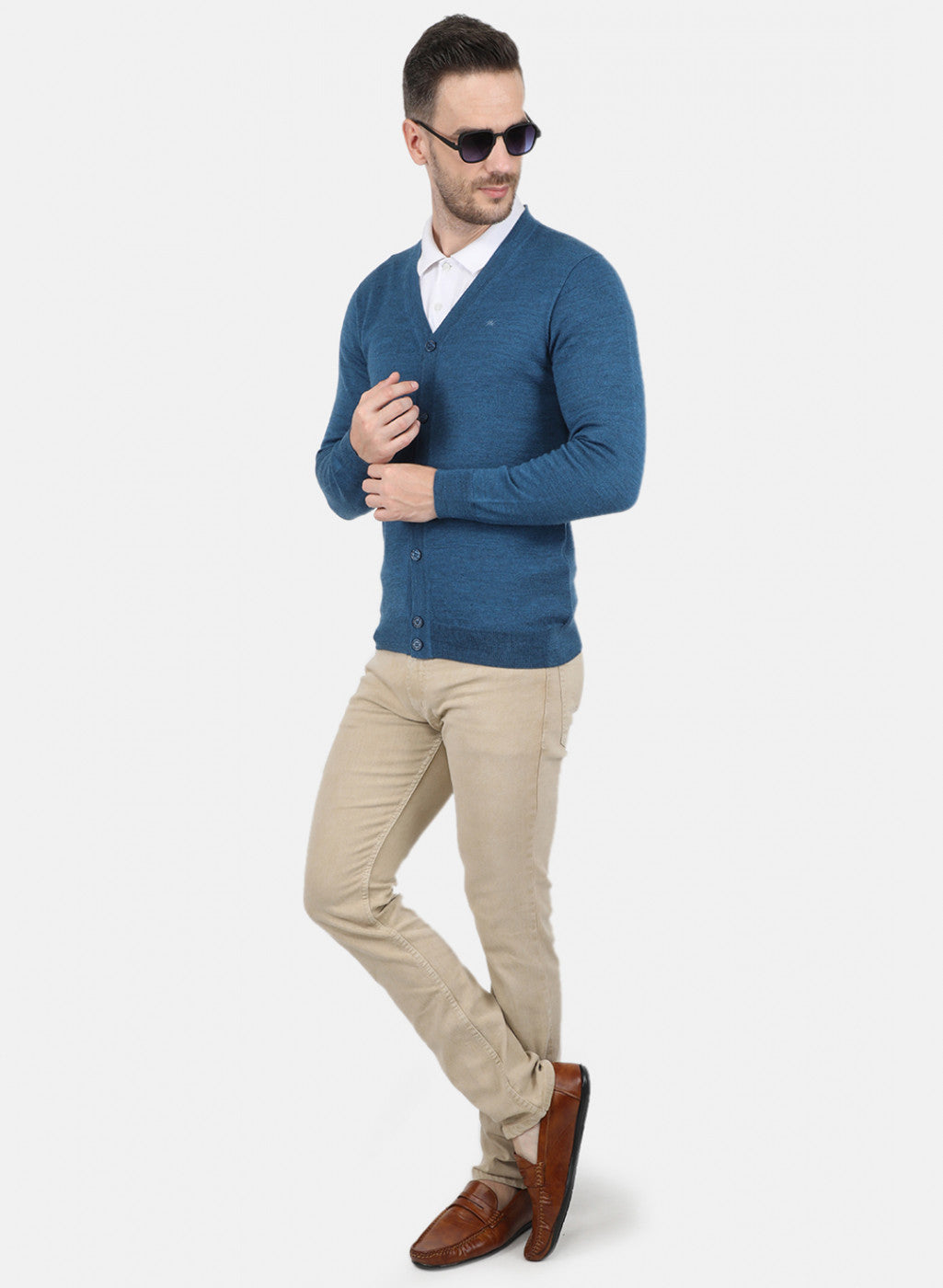 Men Blue Solid Cardigan