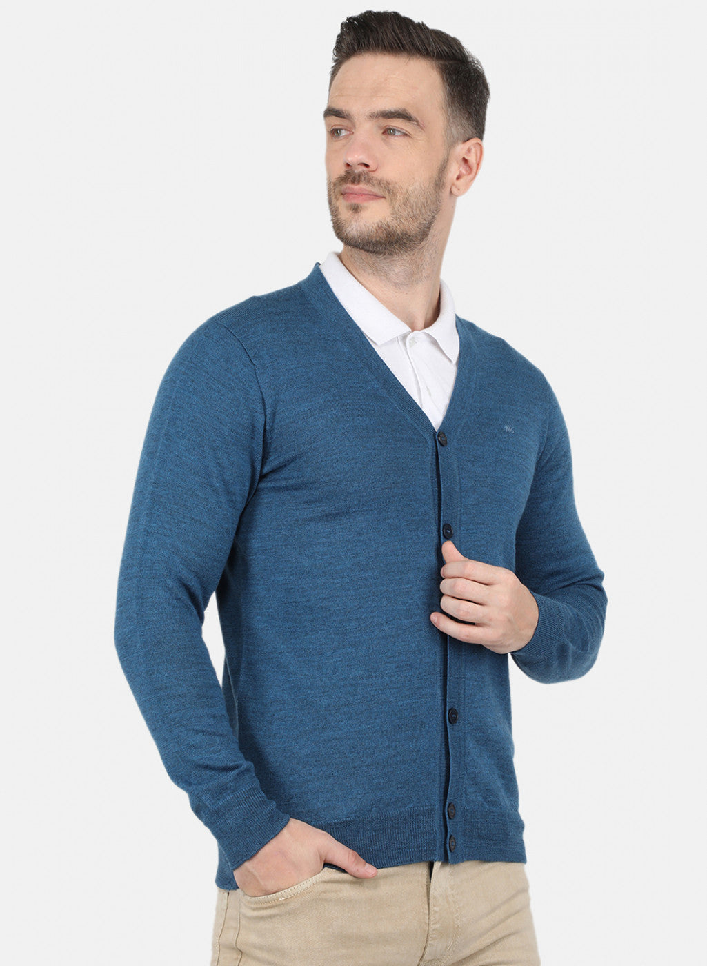 Men Blue Solid Cardigan